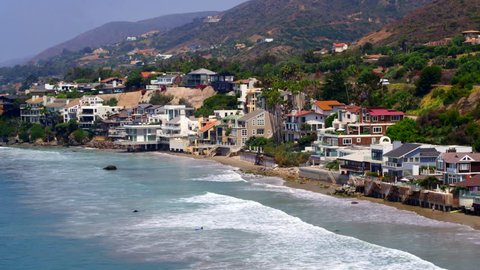 Aerial Drone Stock Video Beautiful Beach Houses in Malibu