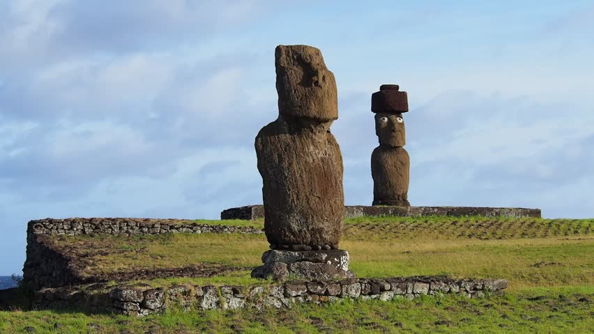 Moais in Tahai Archaeological Complex, Rapa Nui National Park, Easter Island, Chile