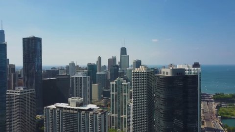 Aerial view of Chicago, during the sanny day. Close up 8.08.2017