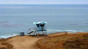 Aerial Drone Stock Video of Lifeguard Tower on the Cliff in Leo Carillo California