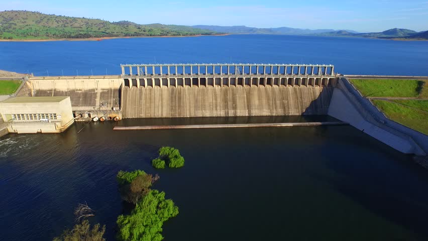 Aerial view of Hume Dam at Lake Hume Albury. The Start of the Murray River