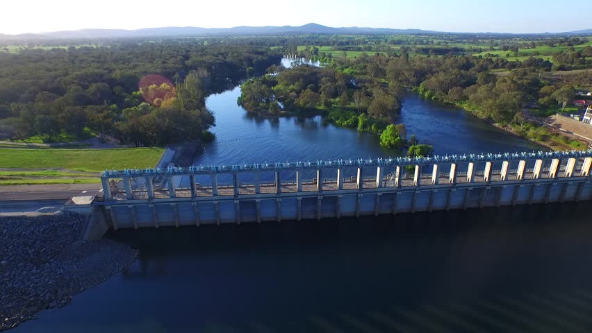 Aerial view of Hume Dam at Lake Hume Albury. The Start of the Murray River