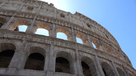 Footage of Colosseum panning to right Coliseum also known as the Flavian Amphitheatre in Italian Anfiteatro Flavio or Colosseo is an oval amphitheatre in the centre of the city of Rome Italy 4k
