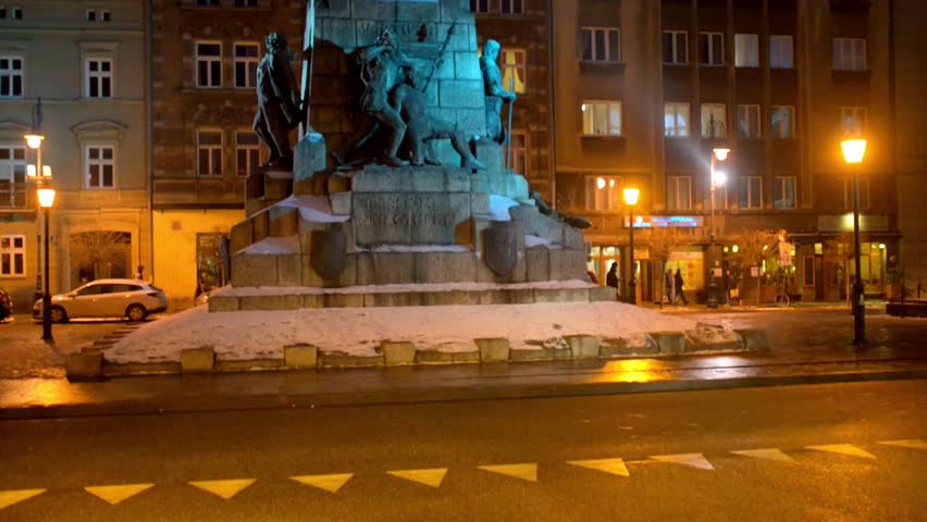 Monument of Grunwaldzki - equestrian statue of King Wladyslaw II Jagiello in Krakow, Poland, in District I Old Town, on Jan Matejko Square, built in 1910 from Ignacy Jan Paderewski Foundation.