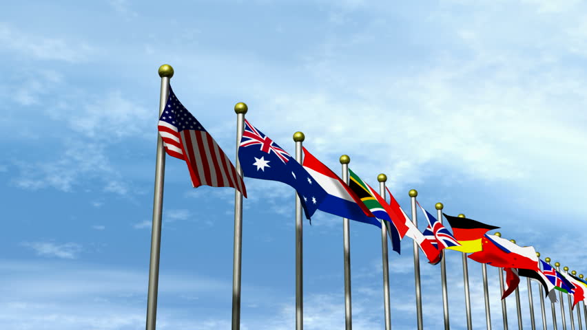 World flags with sky in background HD1080