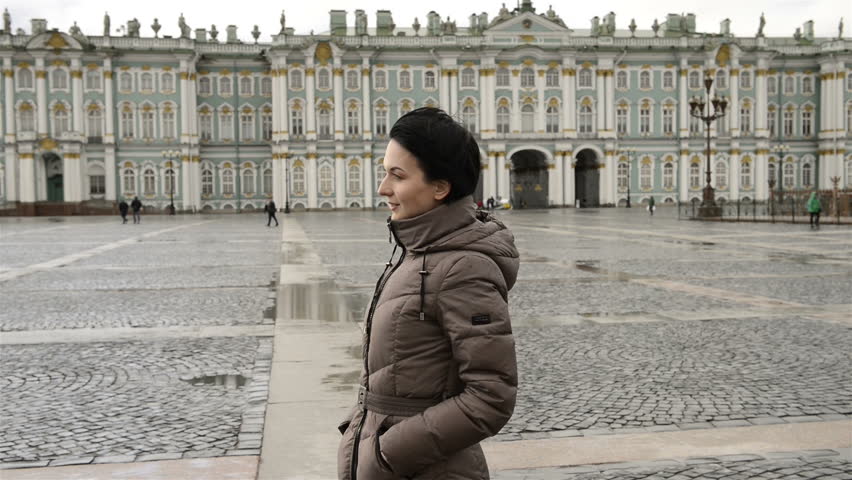 beautiful girl is walking around St. Petersburg, Russia