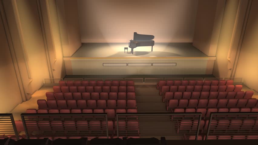 Artist concept piano stage and audience hall.