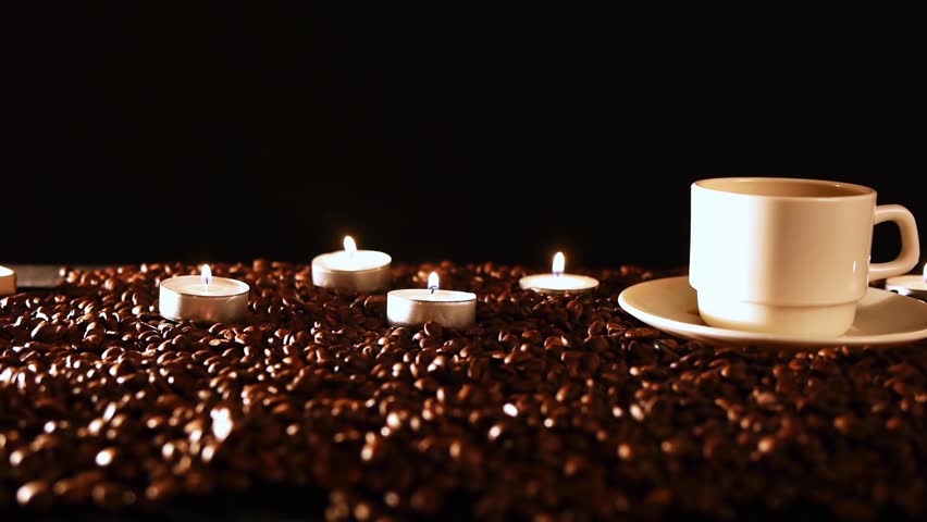 coffee and candles in the dark