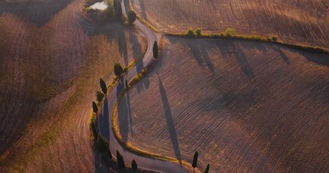 Winding road of Val d'Orcia, Italy