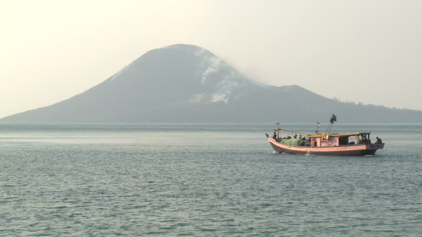 Scenic View Of Anak Krakatau Volcano Indonesia. Shot on Sony EX1 XDCAM at Anak