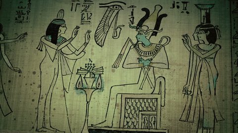 Magic animated illustration in the Egyptian manuscript with Osiris