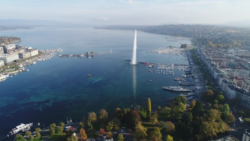 Aerial view of The Geneva Water Fountain (Jet d