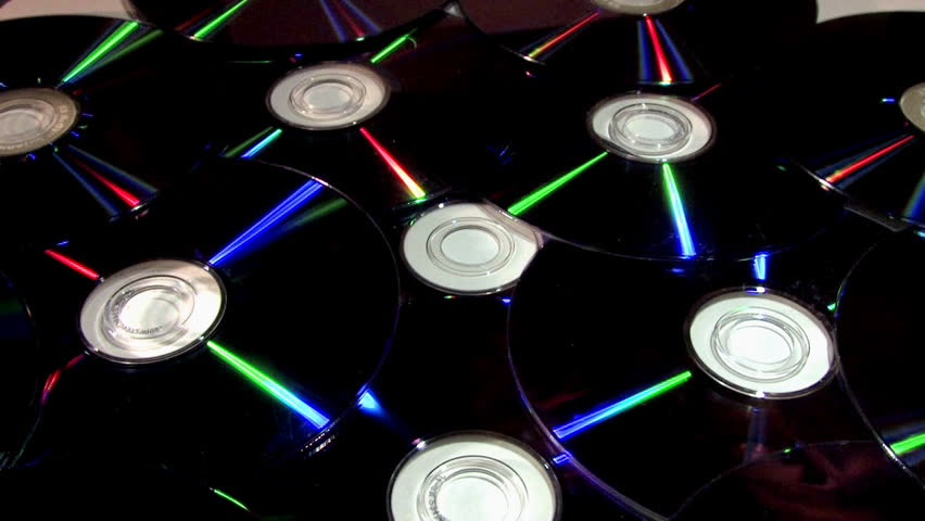 Rotating CD/DVD discs.