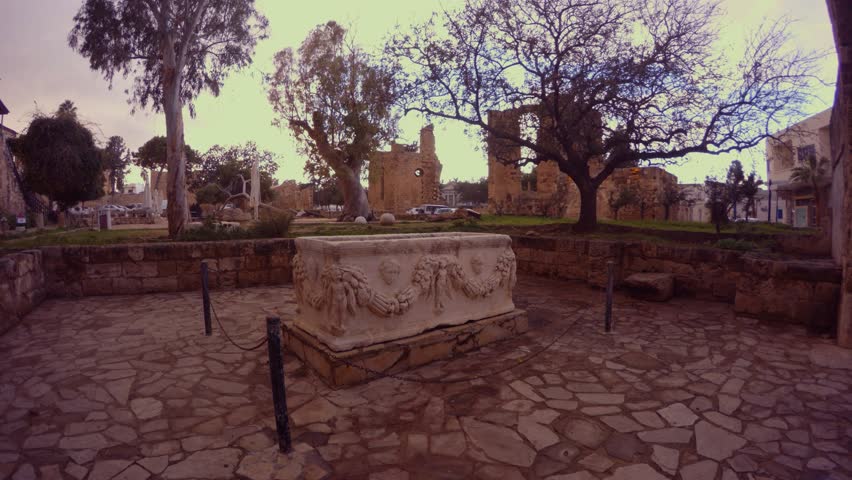 An ancient sarcophagus in the center of the old city of Famagusta Namik Kemal Dungeon