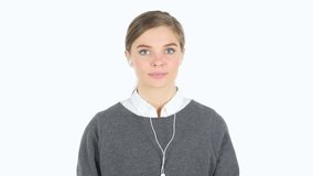 Webcam Video Chat on Smartphone by Woman, White Background