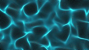 neon abstract waves on black background - surface made of dots, vertical movement - seamless loop