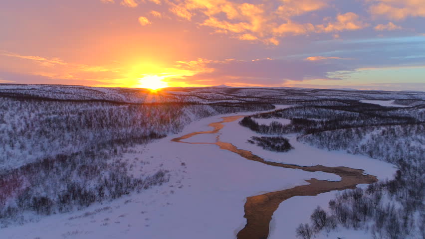 aerial flying above meandering river flowing Stock Footage Video (100% ...