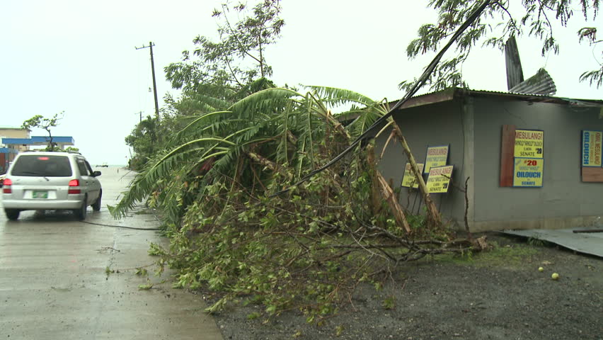KOROR, PALAU - DECEMBER 2012: Hurricane Damage To Building - Shot in full HD