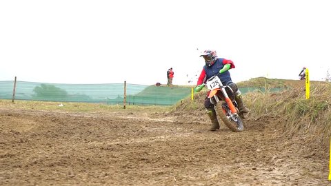 2017 year. 28 of October. Ukraine. The city of Bucha. Children and adults katogory sports competitions on motocross on motorcycles,