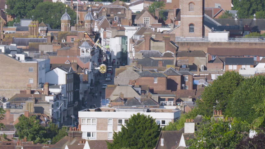 Guildford, the principal town of Surrey in South East England. Two shots, zoom in and zoom out.
