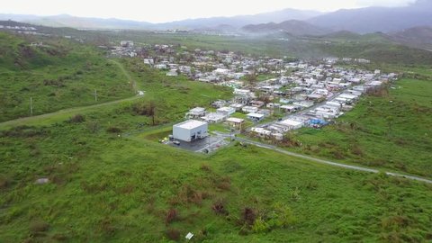 San Juan, Puerto Rico - October 03, 2017: Aerial view of hurricane Maria's damage on small town in Puerto Rico