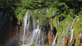 Bright morning view of Plitvice National Park. Colorful spring scene of green forest with pure water waterfall. Great countryside landscape of Croatia, Europe. Full HD video (High Definition).
