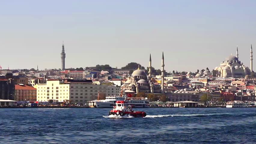 Istanbul Valide Sultan Mosque from the waterside. Eminonu side is major travel