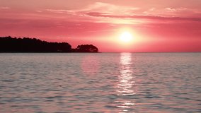 Time lapse clip. Colorful spring sunset on the Adriatic sea. Picturesque evening seascepe near Rovinj town, Croatia, Europe. Full HD video (High Definition).
