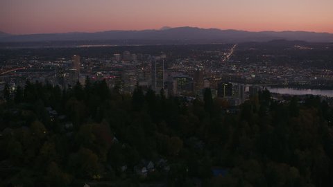 Portland, Oregon circa-2017, Flying over Portland's west hills in early morning. Shot with Cineflex and RED Epic-W Helium.