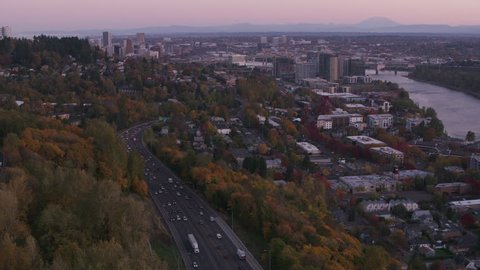 Portland, Oregon circa-2017, Aerial approach to Portland from South . Shot with Cineflex and RED Epic-W Helium.