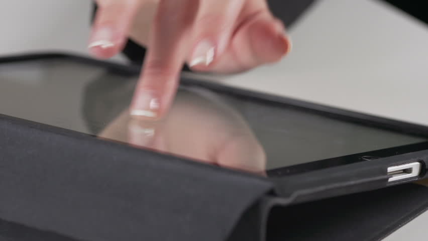 Close Up Shot Of Female Hand Working With Digital Tablet