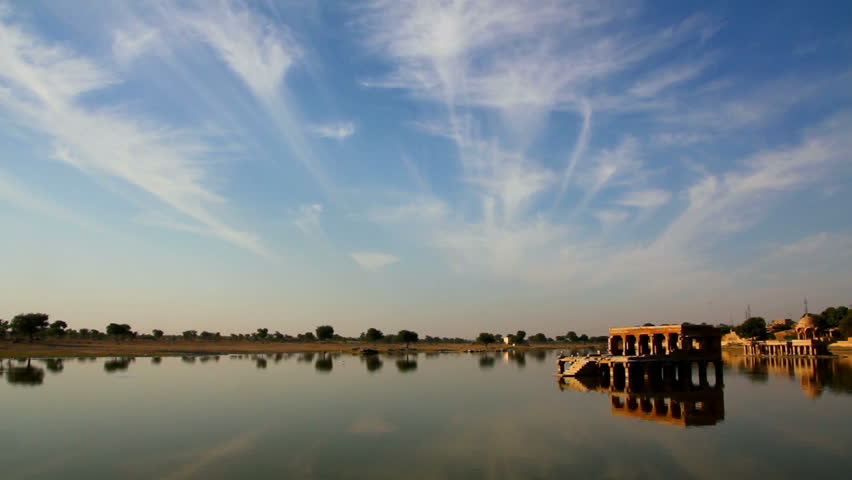 landscape with palace on lake in Jaisalmer India