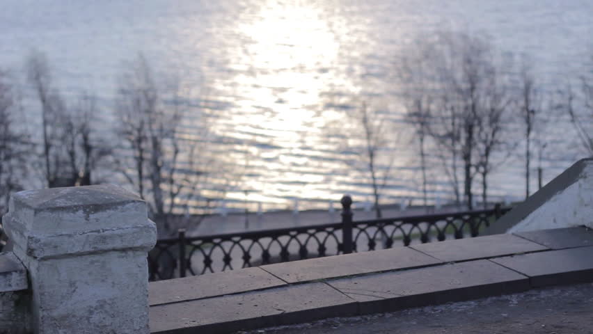 City on a big river. sequence dolly shots. 