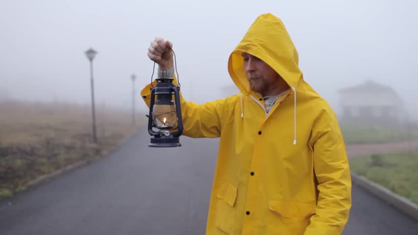 yellow raincoat man