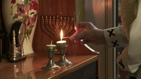 Lighting Shabbat Candles at the Synagogue. Video with Original Audio. Close-Up. 