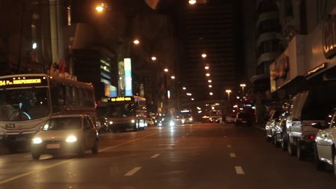 Montevideo Traffic at Night, Uruguay, South America.