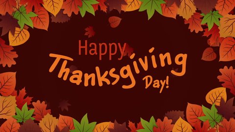Thanksgiving Day Animation with autumn leaves. Motion graphics