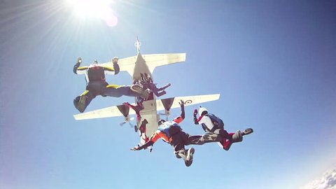 Skydiving big group jumping from a airplane