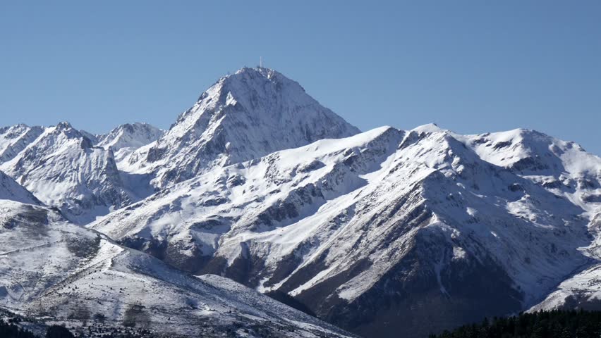 Pic du Midi de Bigorre in the french Pyrenees with snow
