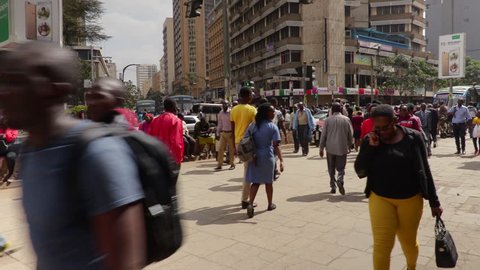 June, 2017 Nairobi, Kenya:Gimbal shot through crowded streets in Nairobi at peak hour. Kenya, Africa