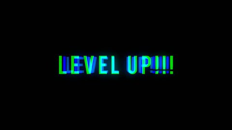 Level UP text with bad signal. Glitch effect. Seamless loop