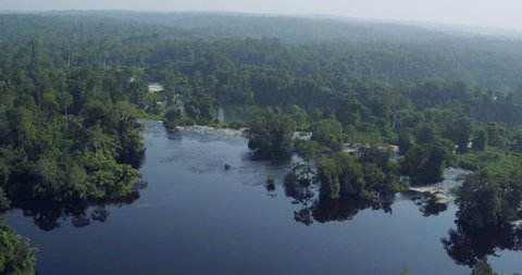 Aerial vast of water river in the equatorial wild forest  Africa Gabon 2015