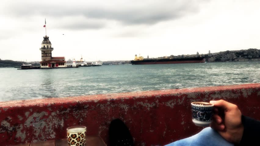 Turkish Coffee Served With Accesories On Wooden Table