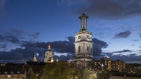 Hannover skyline at evening time lapse