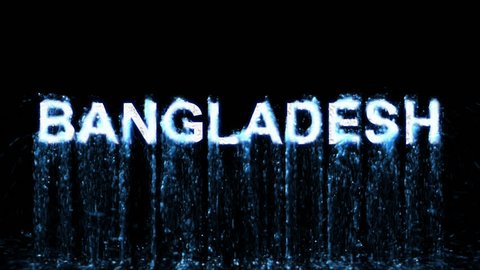 country name BANGLADESH arises from blue water. Transparent alpha channel. 3D rendering