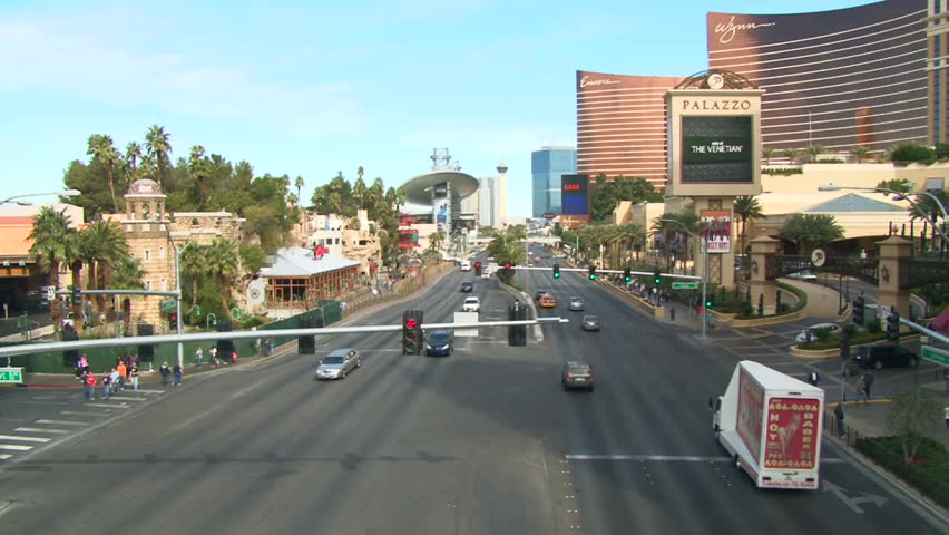 LAS VEGAS, NEVADA - CIRCA 2012: High angle over traffic in downtown on Las Vegas