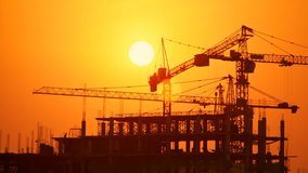 Construction Site At Sunset timelapse silhouette
