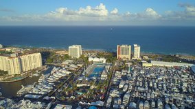 Aerial drone reveal Fort Lauderdale Boat Show 4k
