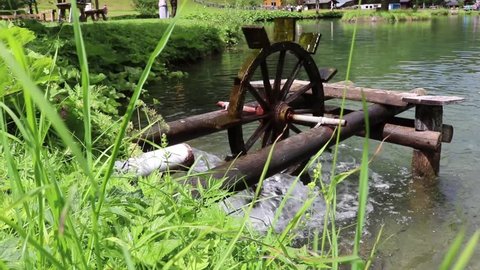 Wooden Water Wheel Turning Under Power Stock Footage Video (100% ...