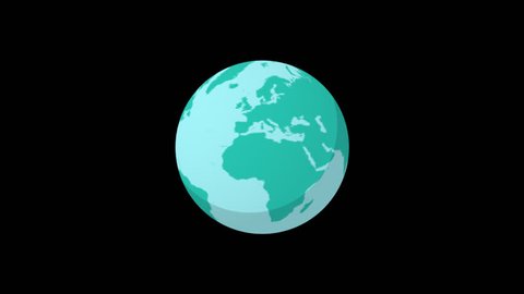 Alpha channel Rendered .Flat spinning Earth .Cartoon globe animation seamless loop